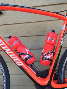 Water can be easily carried using water bottles stored on the bike frame.